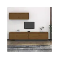 meubles tv 3 pcs  bancs tv armoires de rangement marron miel bois massif de pin meuble pro frco44721