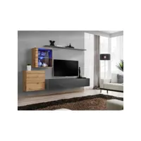 ensemble meuble salon mural switch xv design, coloris gris brillant et chêne wotan.