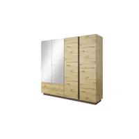 armoire penderie étagères 4 portes 2 tiroirs miroirs 220 cm - arco bois