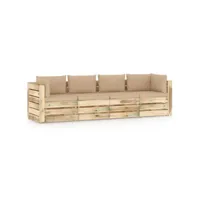 canapé fixe 4 places de jardin  sofa banquette de jardin avec coussins bois imprégné de vert meuble pro frco18391