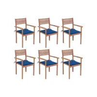 chaises de jardin empilables avec coussins 6 pcs teck solide 21