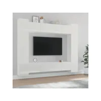 ensemble de meubles tv 8 pcs  bancs tv armoires de rangement blanc brillant bois d'ingénierie meuble pro frco88952