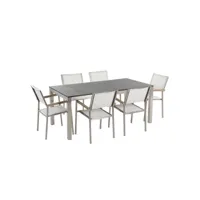 table de jardin en plateau granit 180 cm et 6 chaises en textile blanc grosseto 35860