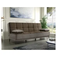 canapé jordi, canapé 3 places avec pieds en métal noir, canapé de salon en tissu rembourré avec ouverture clic-clac, 190x87h97 cm, gris et marron 8052773825856