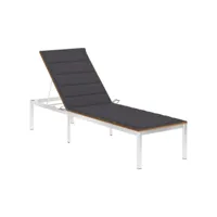 transat chaise longue bain de soleil lit de jardin terrasse meuble d'extérieur avec coussin bois d'acacia et acier inoxydable helloshop26 02_0012331