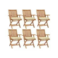 chaises pliables de jardin avec coussins 6 pcs bois de teck 4