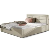 lit avec coffre et tête de lit capitonnée simili cuir beige clair rizaro - 4 tailles-couchage 200x200 cm