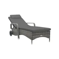 transat chaise longue bain de soleil lit de jardin terrasse meuble d'extérieur 198 cm avec roues résine tressée anthracite helloshop26 02_0012596