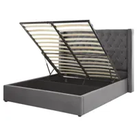 lit avec coffre en velours gris 160 x 200 cm lubbon 195753