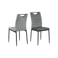 lot de 4 chaises de salle à manger effet velours et métal - gris