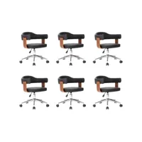 chaises pivotantes à dîner 6 pcs noir bois courbé et similicuir 4