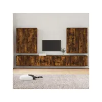 8 pcs ensemble de meubles tv contemporain  bancs tv armoires tv  chêne fumé bois d'ingénierie meuble pro frco65801