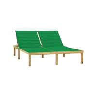 transat chaise longue bain de soleil lit de jardin terrasse meuble d'extérieur double et coussins vert bois de pin imprégné helloshop26 02_0012761