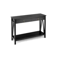 table console meuble entrée 2 tiroirs 106,5 x 35,5 x 78,5 cm (l x l x h) en bois noir helloshop26 20_0004067