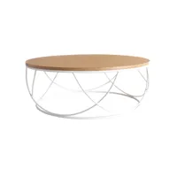 table basse ronde bois clair chêne et métal blanc d80 cm lace