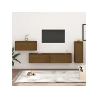 meubles tv 4 pcs  bancs tv armoires de rangement marron miel bois massif de pin meuble pro frco68829