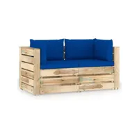 canapé fixe 2 places de jardin  sofa banquette de jardin avec coussins bois imprégné de vert meuble pro frco13483