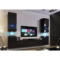 ensemble meuble tv concept 67-67-hg-b-1-1b noir brillant 256 x 35 x 181-200 cm vivadiscount-7030