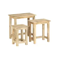 lot de 3 tables gigognes tables basses  tables d'appoint bois solide de manguier meuble pro frco64621