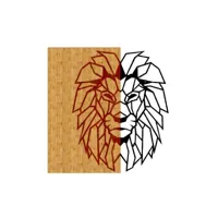epikasa décoration en métal et bois lion 3 - art mural, décoration murale animaux - entrée, salon, salle à manger, chambre, bureau - noir, marron en métal, bois, 50x1,8x50 cm am8681847253044