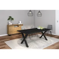 ensemble de meubles de salon - table 200 noire pieds x 10 convives - crédence-buffet 140 tall - chêne et noir - style industriel 1102_985