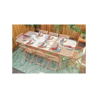 ensemble table de jardin extensible 6 à 8 personnes en bois massif blanchi + 8 chaises pliantes - sydney