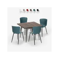 ensemble table carrée 80x80cm design industriel et 4 chaises cuisine restaurant anvil