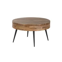 bonaa - table basse coffre ø90cm bois d'acacia pieds métal noir