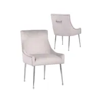 lot de 2 chaises de salle à manger design revêtement en velours gris clair avec poignet à l'arrière et piètement en acier argenté collection jersey viv-95674