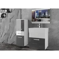 migue - ensemble de salle de bain - 4 éléments - meubles à suspendre - vasque en porcelaine - gris