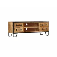 meuble télé buffet tv télévision design pratique avec tiroirs 120 cm bois massif de manguier helloshop26 2502106