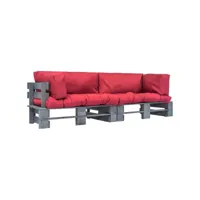 lot de 2 canapés de jardin palette  sofa banquette de jardin coussins rouge pinède meuble pro frco52056