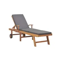 transat chaise longue bain de soleil lit de jardin terrasse meuble d'extérieur avec coussin bois de teck solide gris foncé helloshop26 02_0012430
