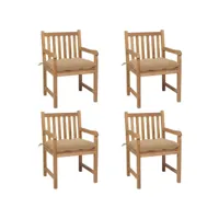 chaises de jardin 4 pcs avec coussins beige bois de teck solide