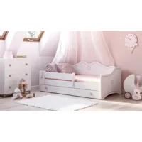 lit enfant emy 160x80cm avec tiroir - rose - avec matelas - coeur htm-1375