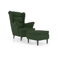 fauteuil à oreilles avec tabouret, fauteuil de salon, chaise de salon vert foncé velours fvbb39096 meuble pro
