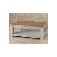 table basse 2 plateaux bois massif argent - gabriel - l 120 x l 70 x h 45 cm - neuf