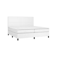 sommier tapissier et matelas et led, lit adulte, lit double blanc 200x200 cm similicuir meuble pro uop55790