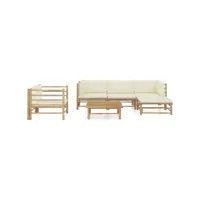 6 pcs salon de jardin - ensemble table et chaises de jardin avec coussins blanc crème bambou togp62728