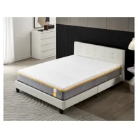 lit avec tête de lit + matelas 140x200cm ferme - latex et mémoire de forme - épaisseur 28cm + lit avec tête de lit