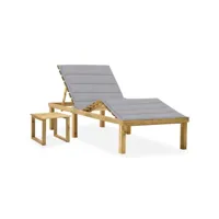 chaise longue de jardin avec table et coussin  bain de soleil transat pin imprégné meuble pro frco52355