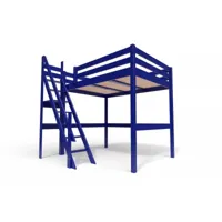 lit mezzanine bois avec escalier de meunier sylvia 140x200  bleu foncé 1140-df