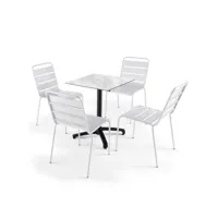 table de jardin stratifié 60 x 60cm marbre et 4 chaises palavas blanc