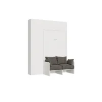 armoire lit escamotable vertical 120 kentaro sofa avec colonne et élements hauts frêne blanc
