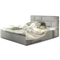 lit avec coffre tissu gris clair tête de lit capitonnée lenzo - 4 tailles-couchage 200x200 cm
