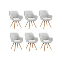 lot de 6 chaise salle à manger scandinave fauteuil coiffeuse siège pivotant avec accoudoirs rembourré en tissu pieds en bois massif, beige