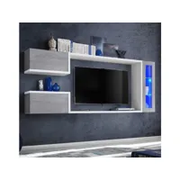 meuble mural tv modèle urko couleur blanc et gris cemento (2,3m) msam283whgc