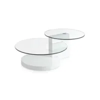 table basse ronde plateau verre trempé et pieds bois laqué blanc lina-couleur alto