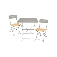 malam - ensemble table repas carrée pliante + 2 chaises pliantes taupe