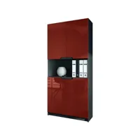 armoire de rangement avec 5 compartiments et 4 portes, noir mat/bordeaux haute brillance (82 x 184 x 37 cm)